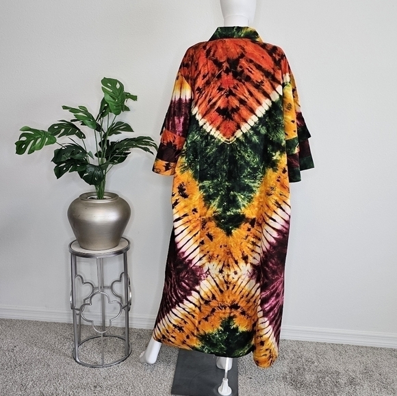 Long African Kimono Headwrap |Full Length African Print Jacket Ankara Robe - NEW - Picture 5 of 5